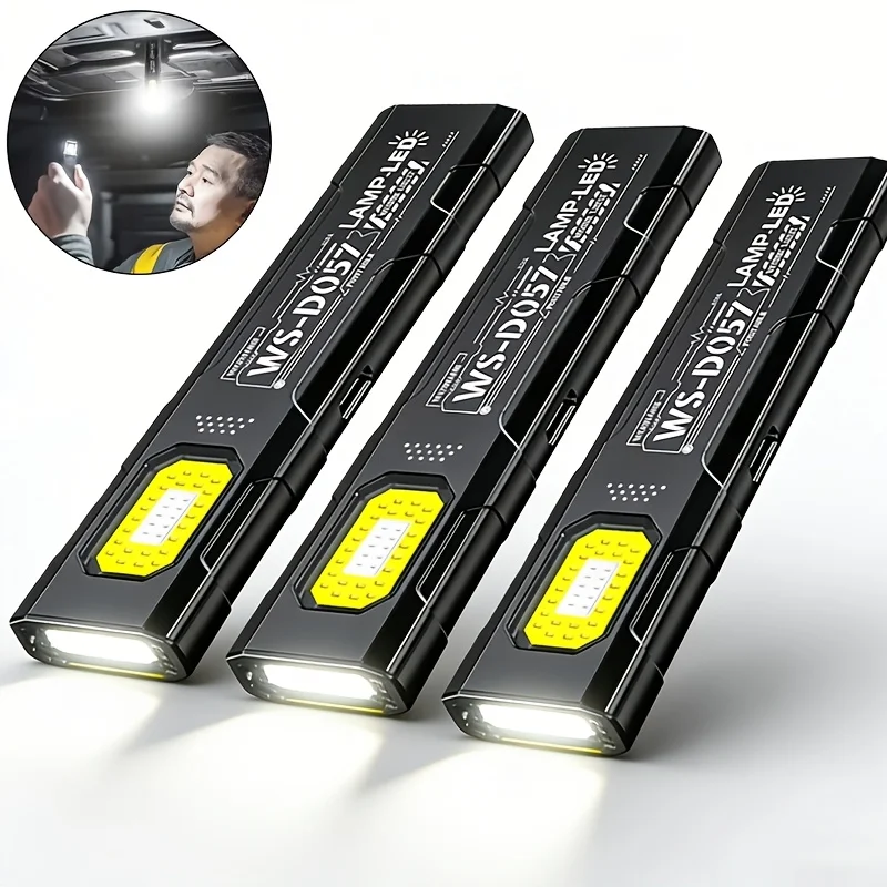   Mini lanterna edc com ímã, lanterna de emergência recarregável por usb, clipe para chapéu, para acampamento, corrida, trabalho, 1-3 peças