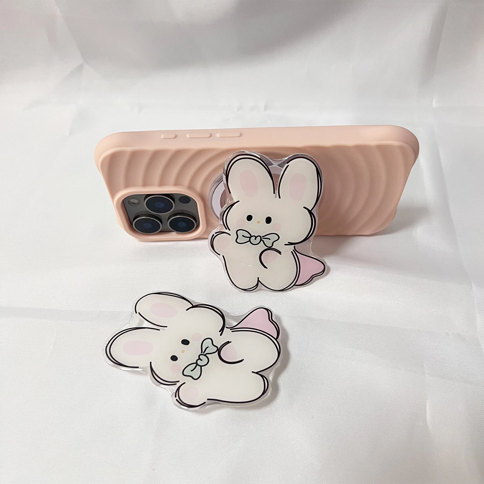 Koreanischer Niedlicher Cartoon-Kaninchen-Handyhalter für iPhone 17 Pro Max – Handyhülle mit Grip Tok Halterung – Geschenk für Mädchen