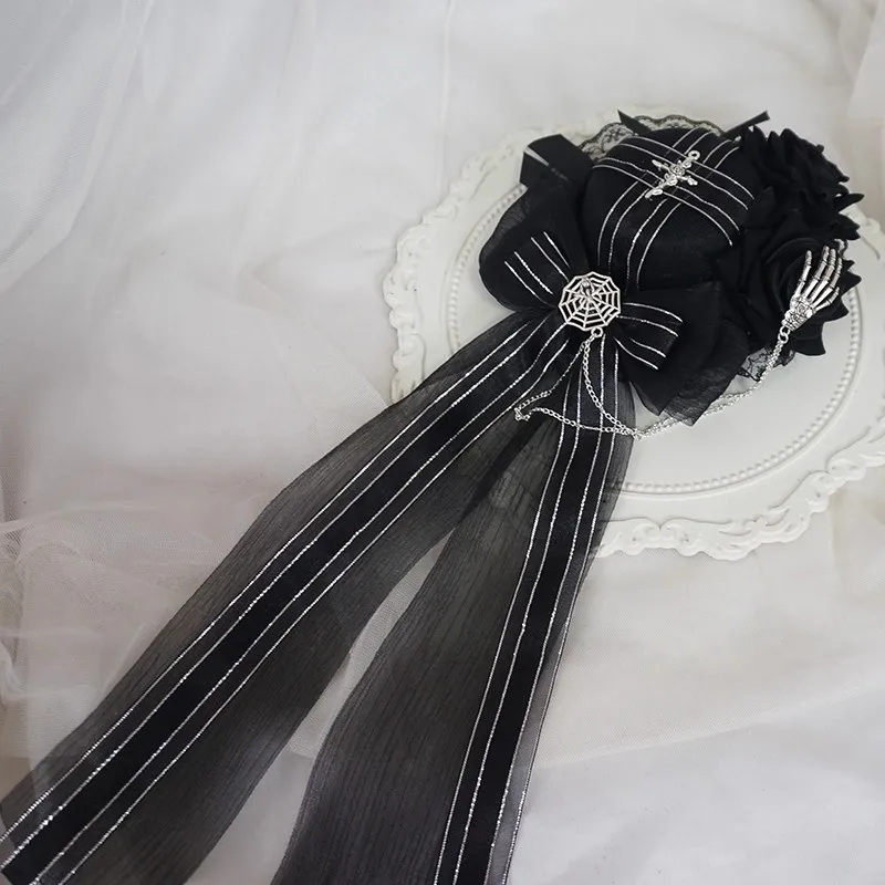 Handmade Gothic Chain Black Hat Subculture Dark Punk Halloween Magic Girl Top Hat Lolita Cosplay Versatile Witch Headdress