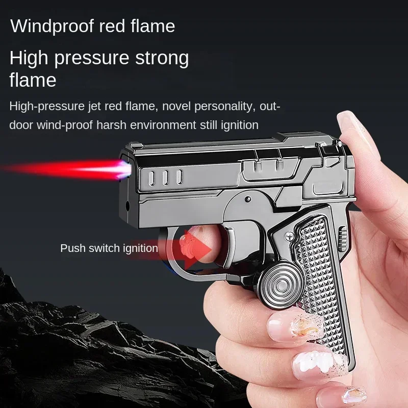 Windproof Double Folding Inflatable Lighter Metal Jet Red Flame Pressure Reducing Gyroscope Cigar Outdoor Lighter Fashion Gift