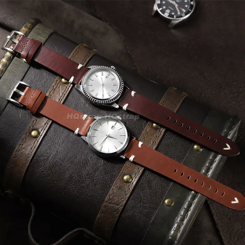 خمر الجلود حزام (استيك) ساعة 20 مللي متر النفط الشمع جلد البقر حزام ل Seiko سوار الرياضة الإفراج السريع العالمي معصمه للرجال امرأة