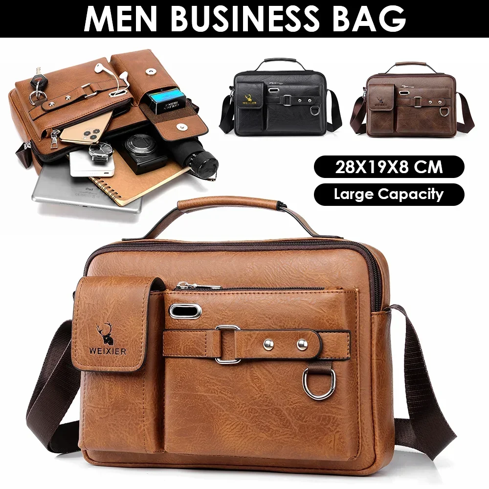 NEW Luxury Brand Mens PU Messenger Bag Briefcase Satchel Shoulder Handbag CrossBody Bag for Work Business Waterproof Designer