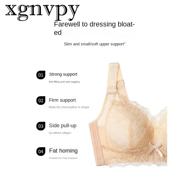 xgnvpy Ultra Thin Bra for Women with Large Breasts and Small Push-up Thin Bra with Anti-sag Adjusting Plus Size Bra Full Cup