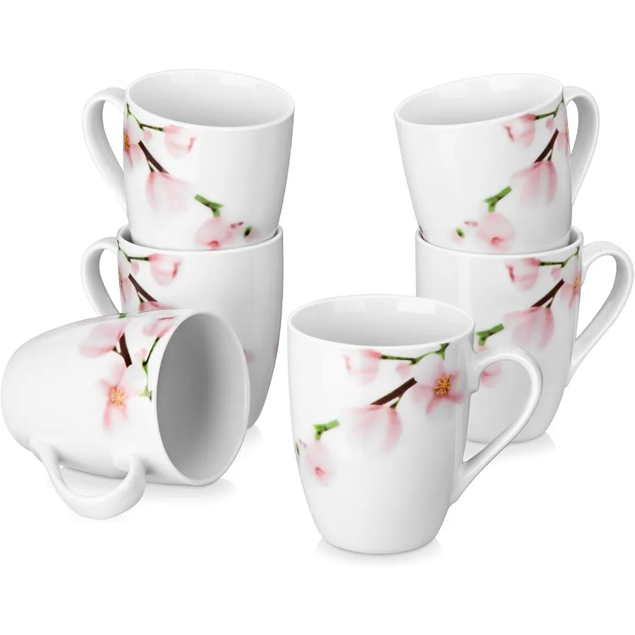 Set of 6 11 OZ Coffee Mugs with Handle Floral Design Ceramic Cup Set for Kitchen Use Ideal for Daily Morning Routine Microwave