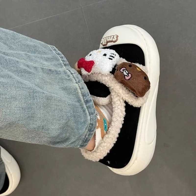 

Туфли с мультяшным принтом Hello Kitty, милая Фурия, осенне-зимние теплые удобные хлопковые туфли, Корейская версия, Повседневные Плюшевые тапочки для милой девочки
