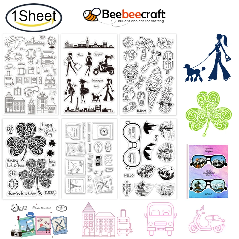 1Sheet Travel Theme Clear Stamps Construction Transportation Silicone Clear Stamp Seals for Cards Making DIY Scrapbooking Photo