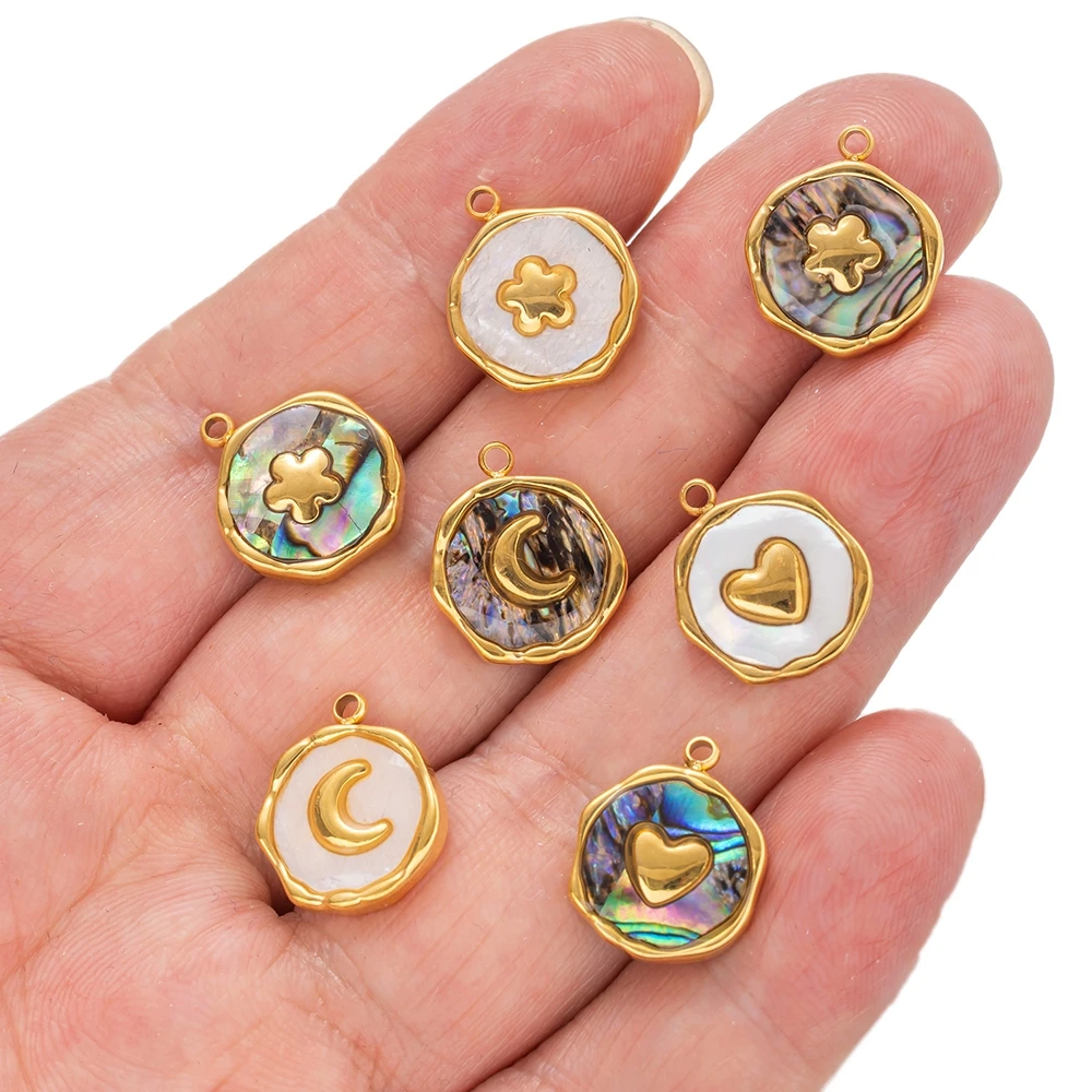 2pcs Stainless Steel Pearl Charm Pendant Moon Star Heart for DIY Jewelry Necklace Bracelet Earring Making Craft