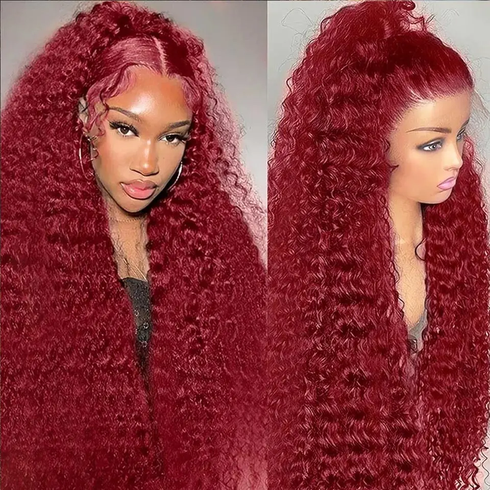 Burgundy Lace Front Wig HD 13x6 13x4 Deep Wave Lace Frontal Wig Colored Brazilian Red 99J Curly Lace Front Human Hair Wigs