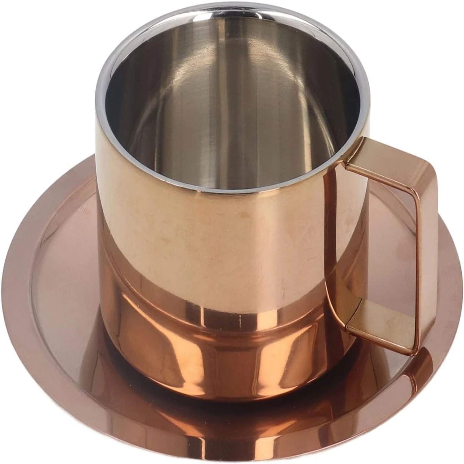 Stunning Rose Gold Mini Stainless Steel Espresso Cup and Saucer Set for Latte and Cappuccino Enthusiasts - Perfect 6.8 Ounce Cap