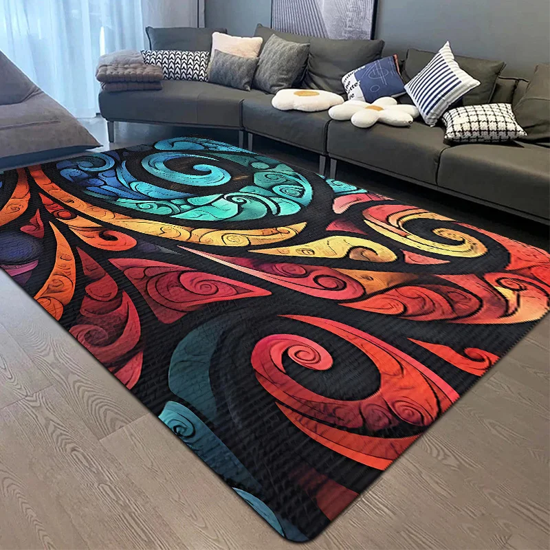 Boho Tribal Swirl Area Rug Colorful Abstract Geometric Print NonSlip Floor Mat for Living Room Patio Bohemian Home Decor