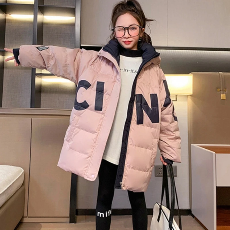 Girls Down Coat Jacket Cotton Windproof Outwear 2023 Letters Warm Thicken Velvet Winter Skiwear Children\'s Clothing