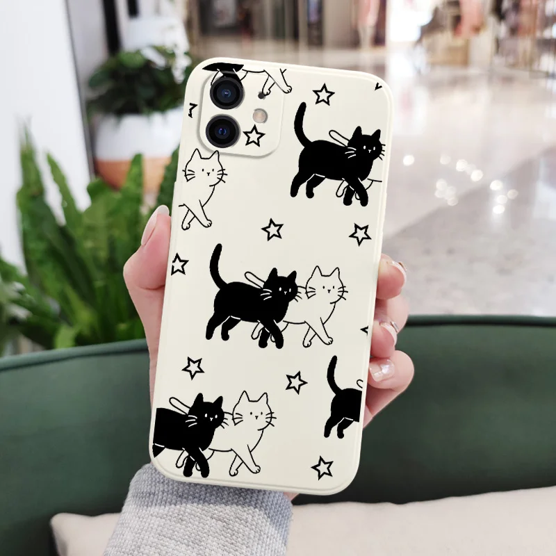 Star Cute Cat Phone Case For iPhone 12 11 X XR XS 8 7 SE2 Plus Pro Max Mini Silicone Cover