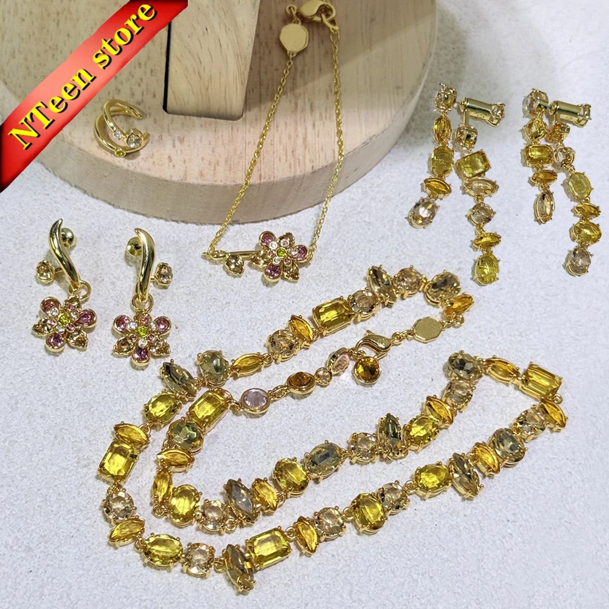 

Original 2025 New Trend Fine Jewelry Sets Charm Gold Flower Candy Crystal Fashion Necklace Bracelet Ring Earrings Gift for Women