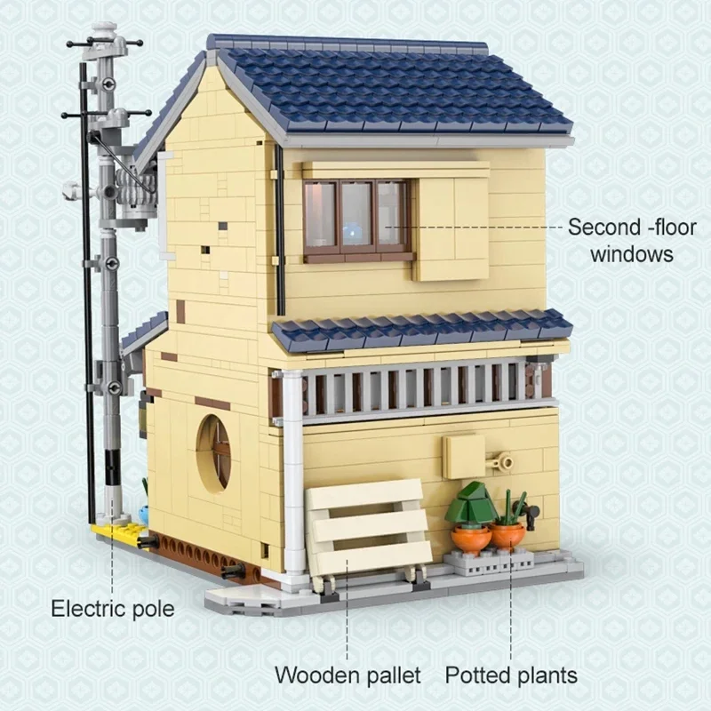 1200PCS JapaneseTheehuis Bouwstenen Stad Street View Model Bricks Set Met Licht Idee Desktop Decoratie Kinderen DIY Speelgoed