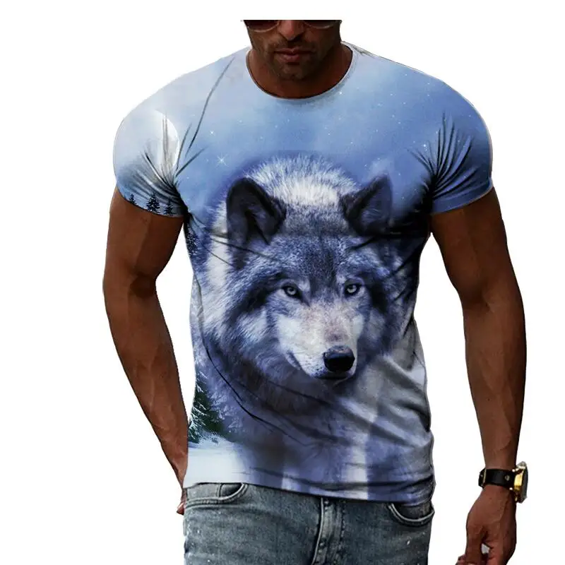 Summer Fashion Creative Pattern Wolf T Shirts For Men Casual 3D Print Tee Hip Hop Harajuku Personality Round Neck Short Sleeve