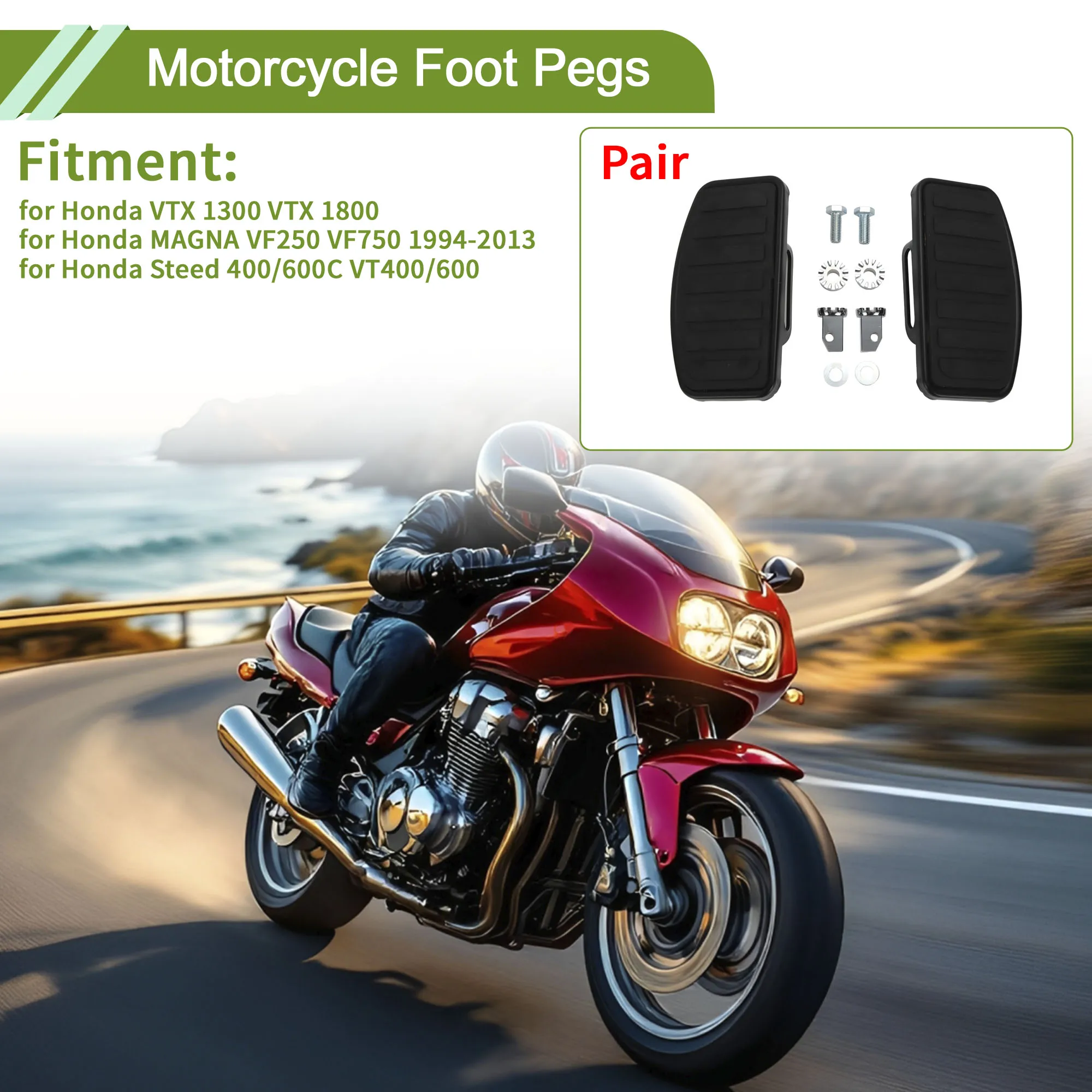 

Motoforti Motorcycle Foot Pegs for Honda VTX 1300 VTX 1800 Metal Steel Rubber Black 1 pair
