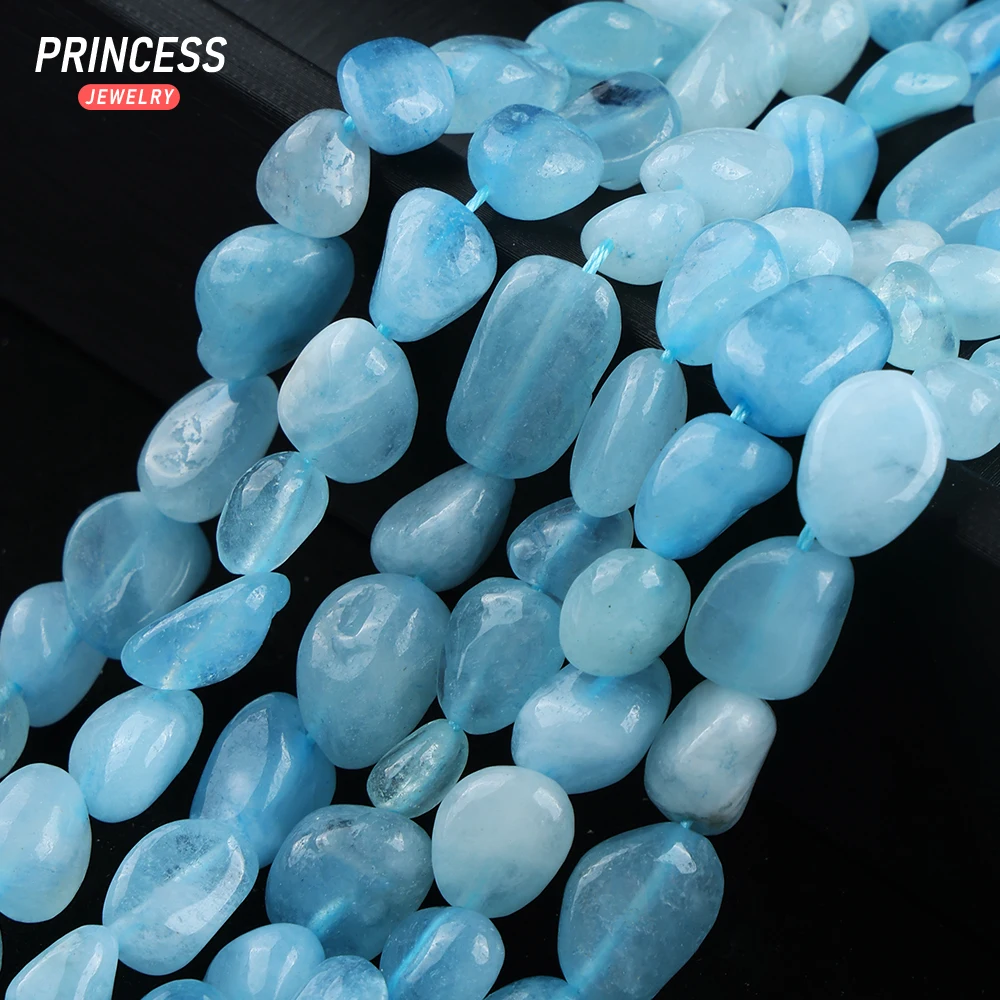 A+ Natural Blue Aquamarine 6-7mm Pebble Beads Loose Gemstone Beads for Jewelry Making Wholesale Crystal Beads DIY Accessories