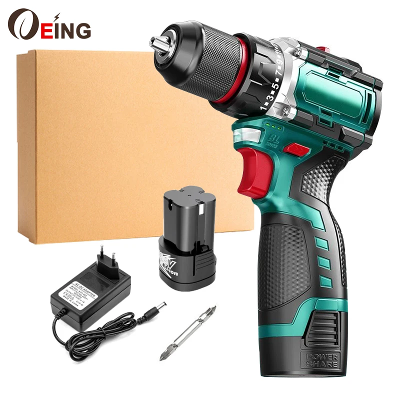 

16.8V Brushless Electric Drill Cordless Screwdriver 2 Speed 3/8" Hand Drill Lithium Battery Screw Driver Powerful Repairing Kit