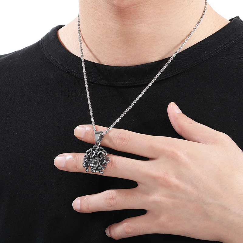 New Punk Vintage Snake Girl Pendent Necklace for Women Ancient Greek Stainless Steel Necklce Jewelry