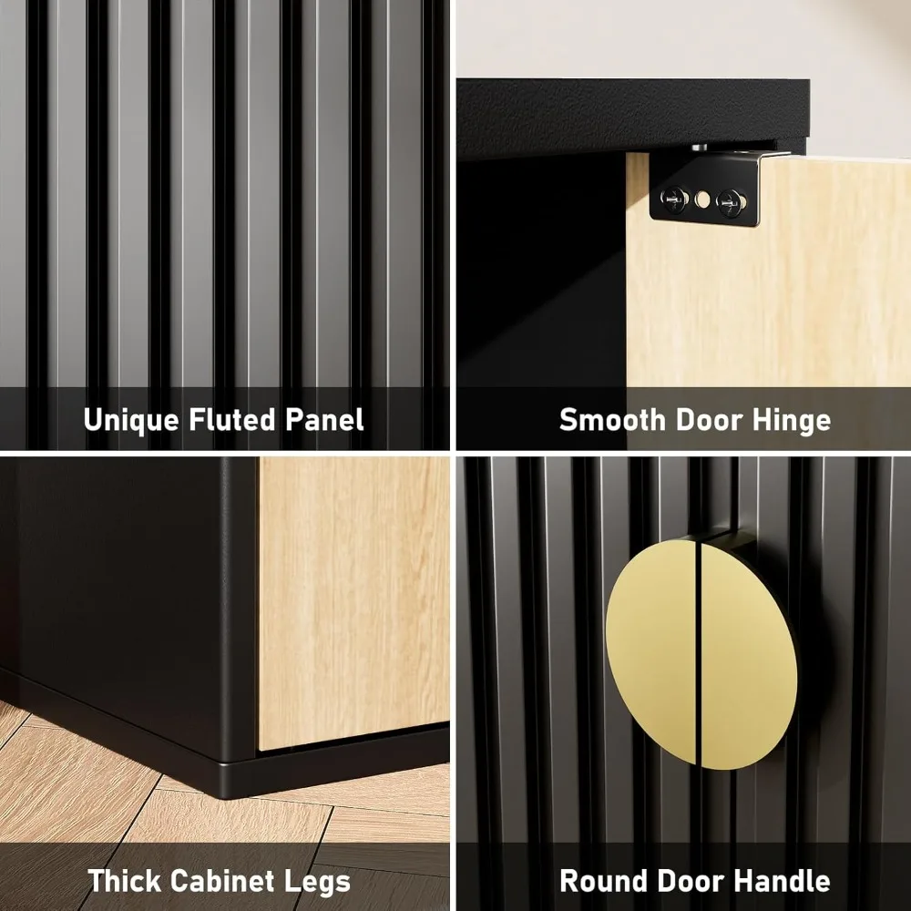 خزانة بوفيه جانبية مخددة مع مساحة تخزين، وطاولة وحدة تحكم حديثة مع أبواب مقوسة متناظرة، وطاقة كريدينزا أنيقة #6