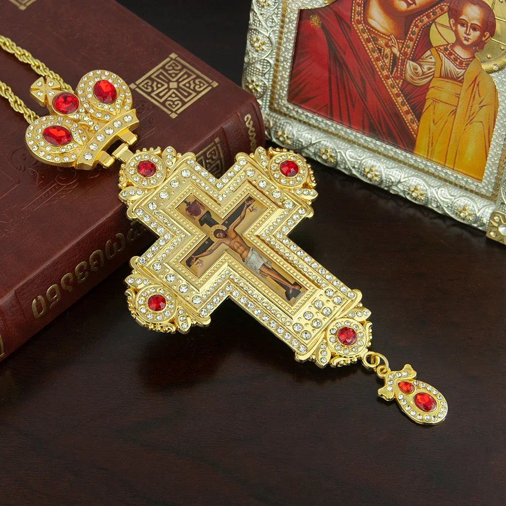 Exquisite Greek Orthodox Church Bishop\'s Pectoral Cross Necklace for Priest Ordination