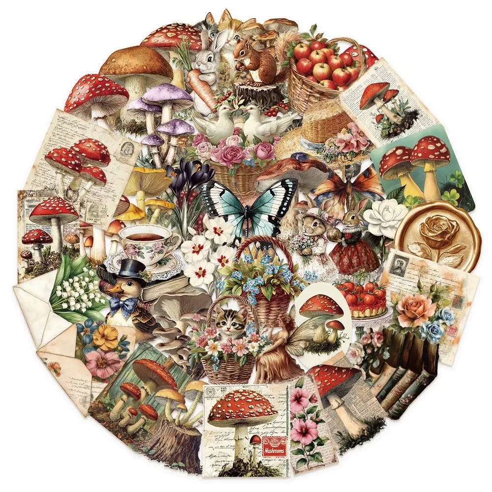 10/50PCS Cute Vintage Forest Animal Mushroom Stickers for DIY Scrapbooking Phone Laptop Suitcase Guitar Car Skateboard Helmet