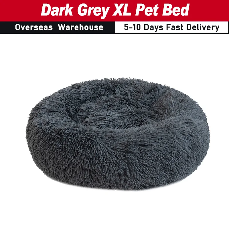 Round Plush Cat Bed Dog House Puppy Cushion Portable Warm Soft Comfortable Kennel Dark Grey XL Pet Bed