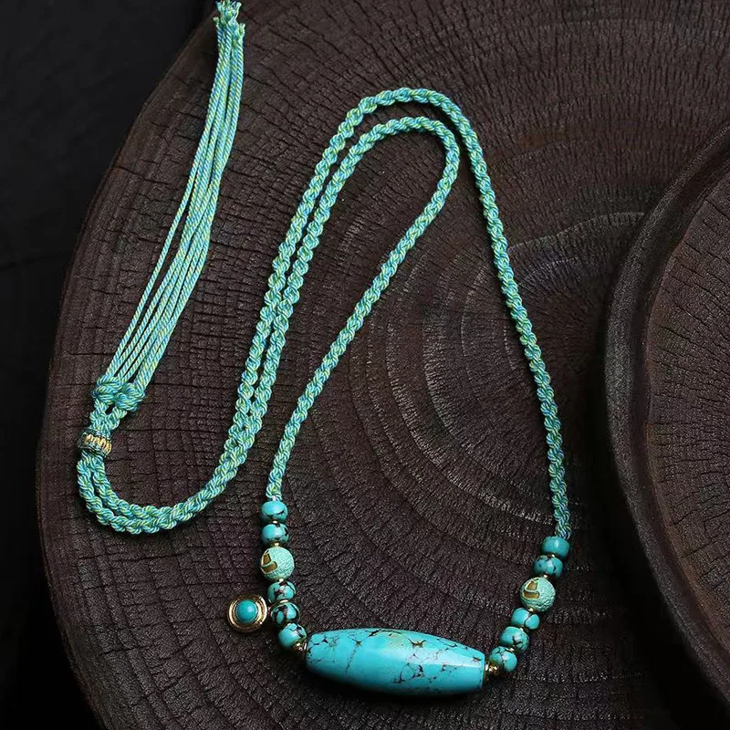 Tibetan Style Literary Chain Adjustable Wire Bead Dzi Bead No-Phase Buddha Handmade Braided Rope Necklace