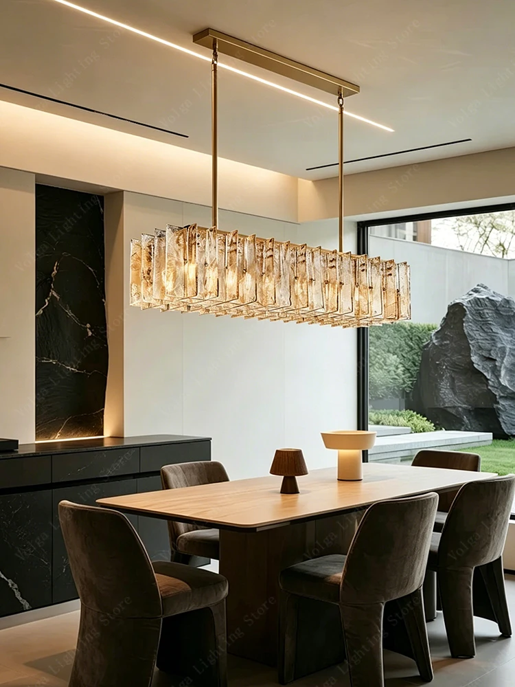 

Dining Room Gold Stainless Steel Glass Rectangle Ceiling Chandelier Classic Luxury Hanglamp Lustres Teto Lamparas Nordic