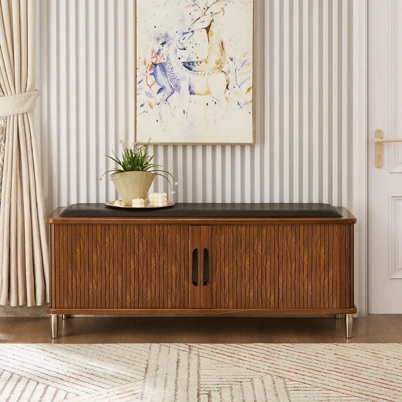 Solid wood shoe changing stool Chinese light luxury North American black walnut door sliding door entry simple shoe stool