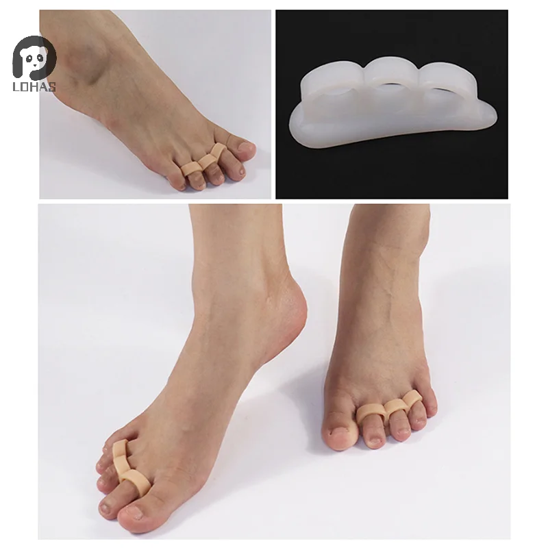 2개입 세 개의 구멍이 있는 실리콘 무지외반증 발 관리 교정기 정형외과 발가락 분리기 손가락 교정 스프레더 보호 패드