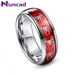 NUNCAD 8mm Wide Inlaid Red Opal Paper + Spider Motif Tungsten Steel Men's Ring Wedding Band Tungsten Carbide Ring T227R