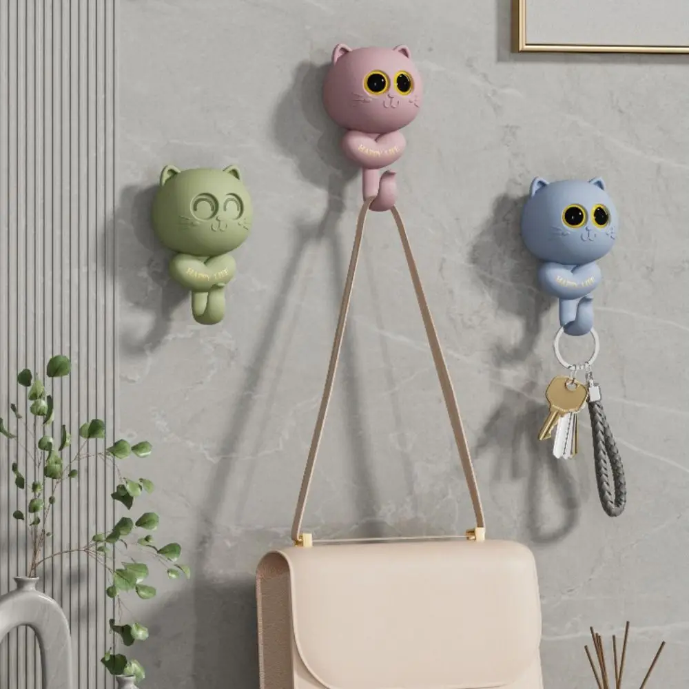 Cute Creative Design Blink Eyes Hook Cute Animal Cartoon Cat Free Punching Hook Blinking Eyes No Marks Adhesive Hook Hat Hanger