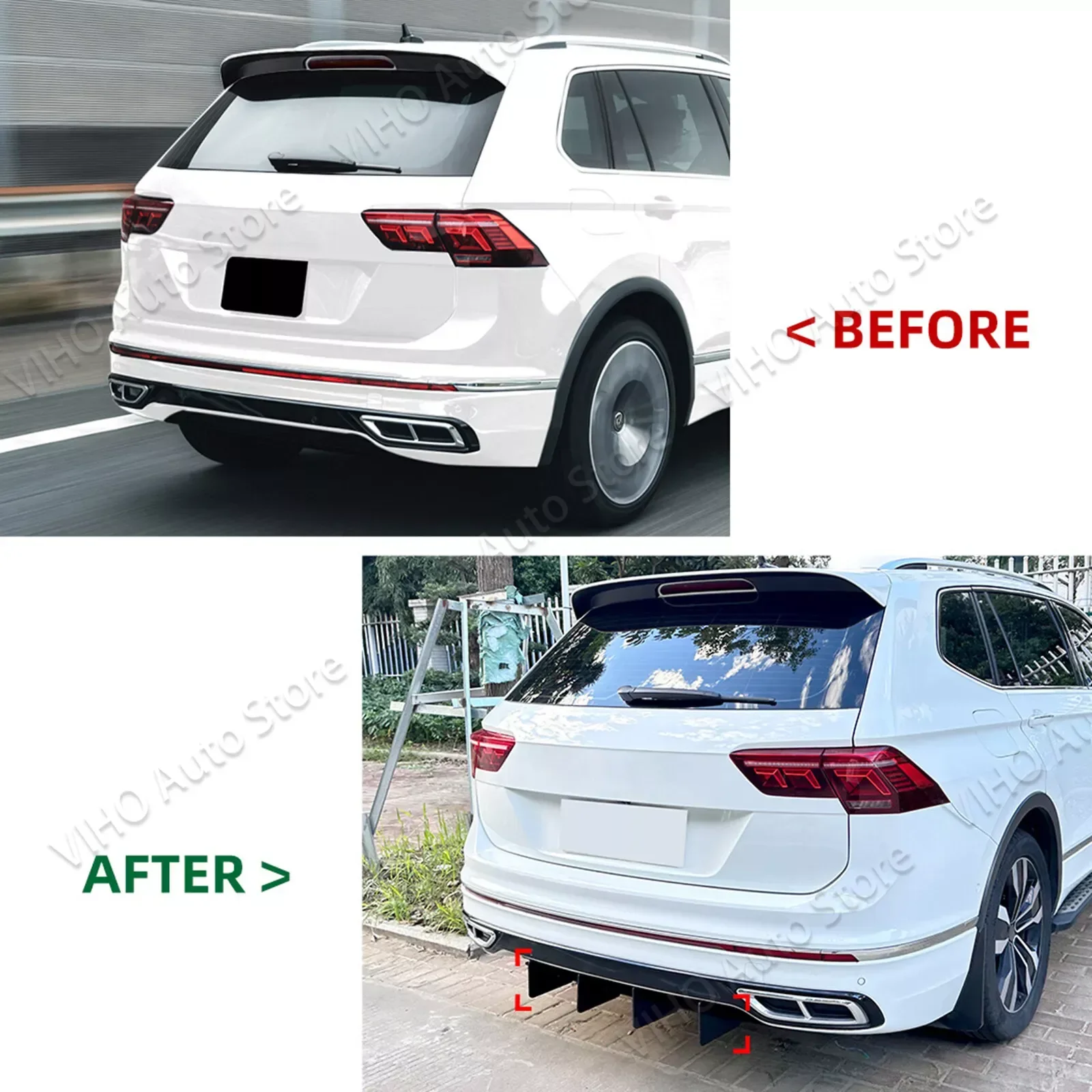 5 Fins Car Rear Bumper Diffuser For VW Tiguan L MK2.5 Standard  /Tiguan L MK2 MK2.5 R-Line 2021-2023 Spoiler Splitters Diffuseur