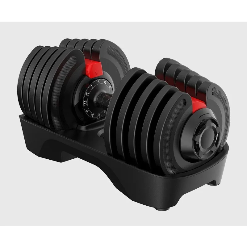 Set of 2 Black and Red 40 kg Adjustable Dumbbells with Adjustable Handles Metric System Home Gym Strength Training