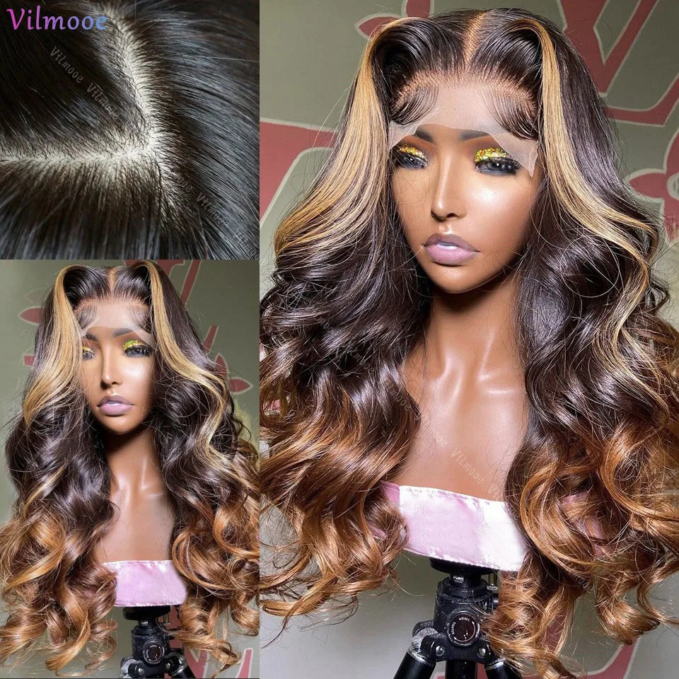 

13x4 Body Wave Human Hair Silk Top Lace Front Wig Brazilian Remy Highlight Ombre Colored No Glueless 5x5 Closure Wigs For Women