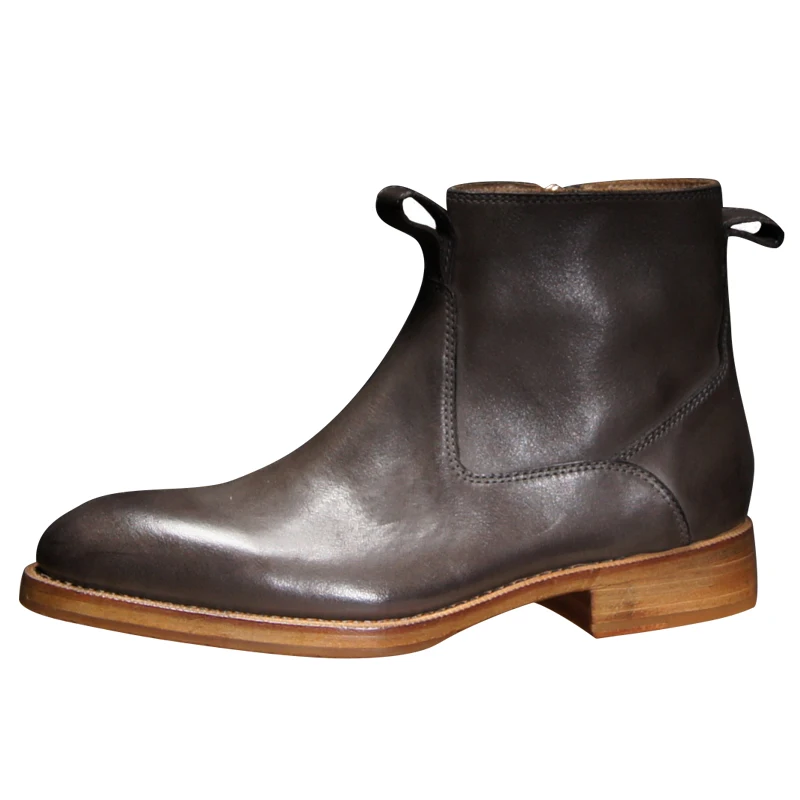 

Handmade Pointed Toe Fashion Shoes for Men's and Women's Side Zipper Casual Washed Retro Genuine Leather High-top Chelsea Shoes