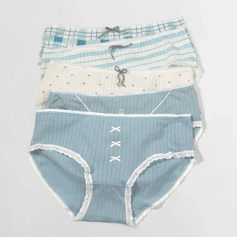 5 قطع سراويل داخلية مريحة وقابلة للتنفس للنساء، سراويل صيفية رفيعة متوسطة الخصر، سراويل قصيرة من القطن بالكامل للفتيات الصغيرات