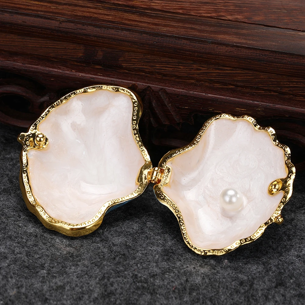 1pc Pearl Shell Hinged Jewelry Box  Wedding Ring Holder Vintage Mussel Seashell Figurine Trinket Case Creative Gift Blue/Pink