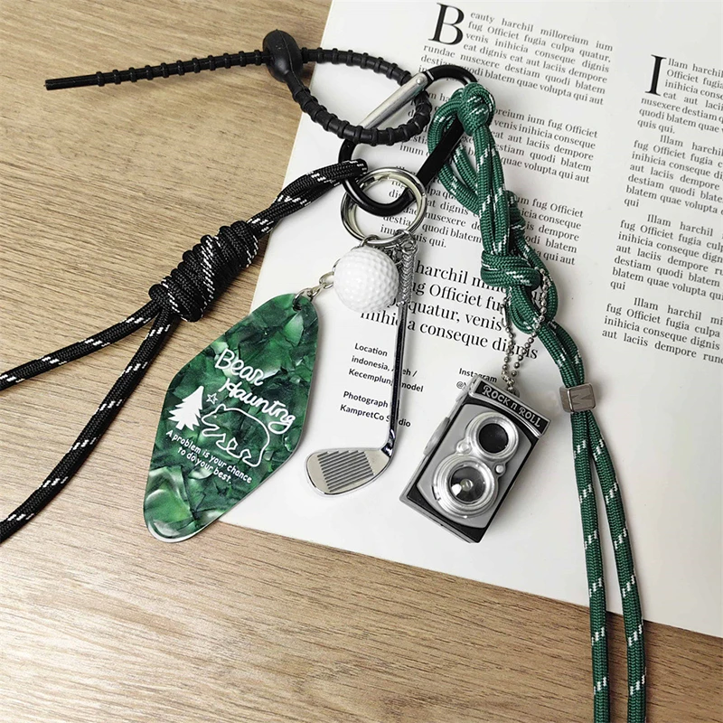 1 Piece Ins Retro Camera Sports Golf Car Keyring Handmade Colorful Woven Rope Keychain Bag Pendant Gift For Men And Women