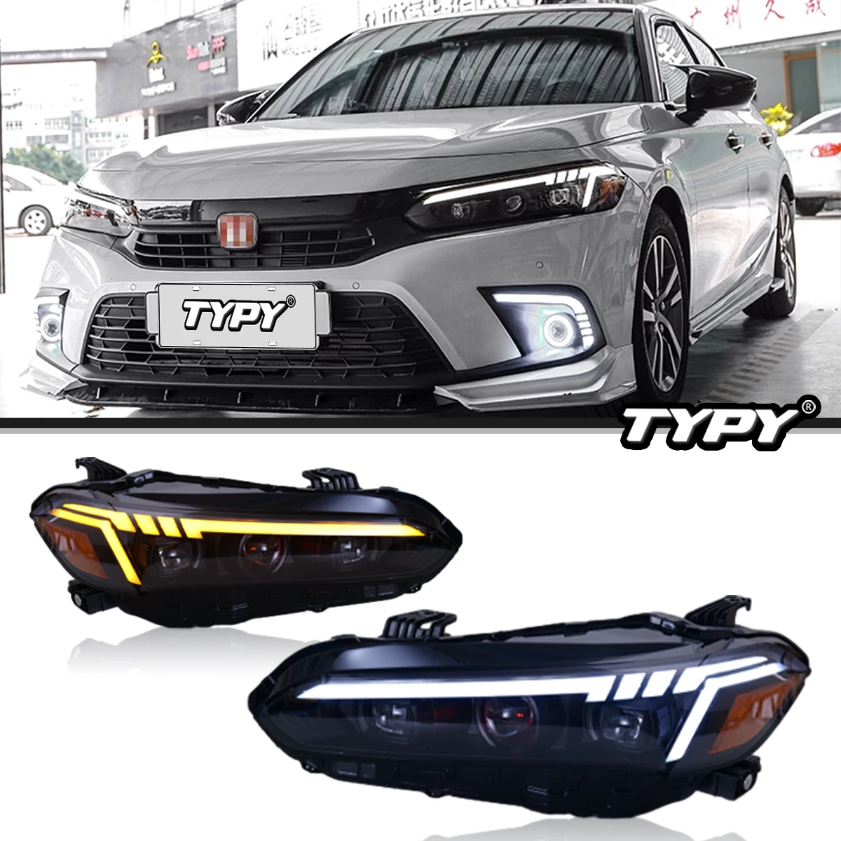 

TYPY Car Lights For Honda Civic Headlight 11th 2022-2023 LED Headlights DRL Daytime Running Lights Headlamp Turn Signal