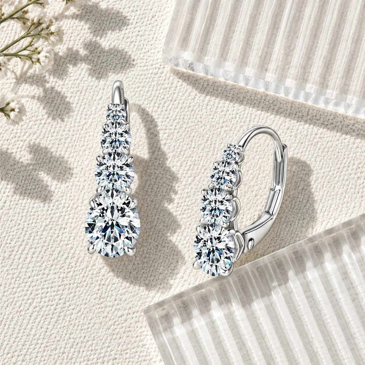 Abestecom Moissanite Leverback Earrings GRA Certified 14K Gold Plated Round Cut Drop Wedding Bridal Jewelry For Women