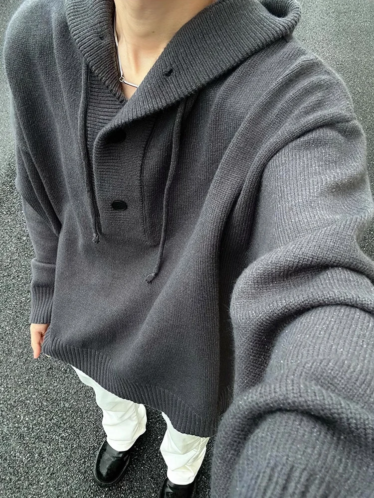 

Retro American Men's Knitted Sweater with Hood Casual Sle Polyester Fiber Spring Autumn Wear Comfortable Long Sve Coat