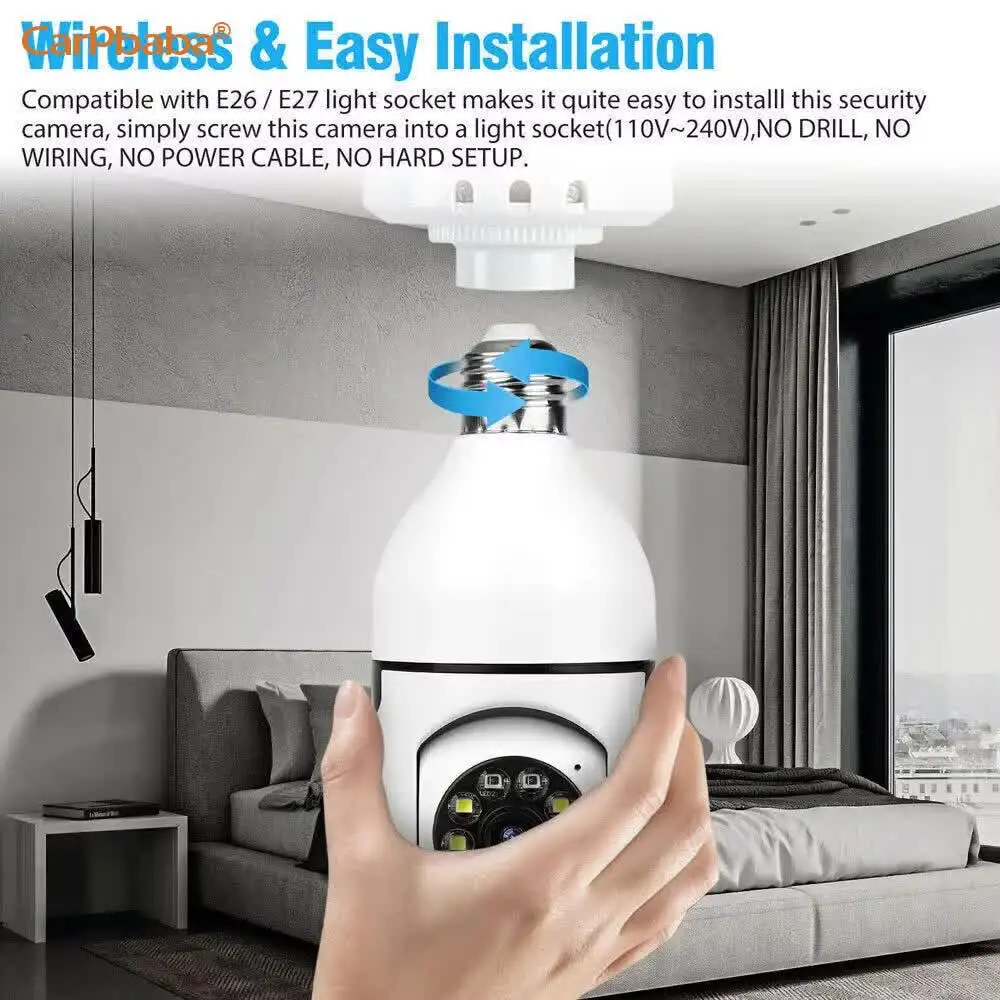 Carpbaba 1080P Wifi Bulb E27 Surveillance Camera Color Night Vision 360° Rotating Human Tracking Two-way Talk Smart Home