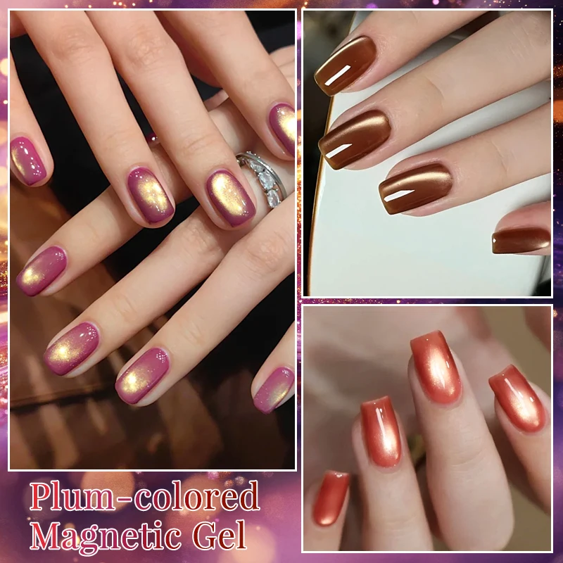 7 stks Pruimkleurige Kat Magnetische Gel Nagellak Set Glazen Kralen Effect Semi Permanant Losweken UV LED Gel vernis Voor Winter Nagel