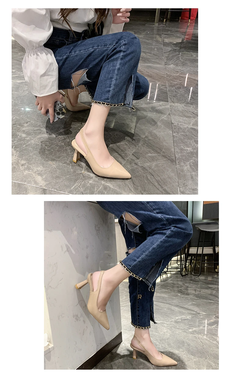 Sandalias retro de tacón grueso con punta abierta para mujer, zapatos de trabajo sin talón, profesionales, de corte bajo, a l...