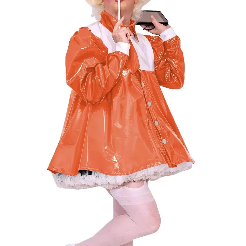 

Plus Size Sissy Lolita Mini Dress for Raves Party Student Dress Cosplay Outfits Vinyl Patent Leather A-line Short Gown Vestidos