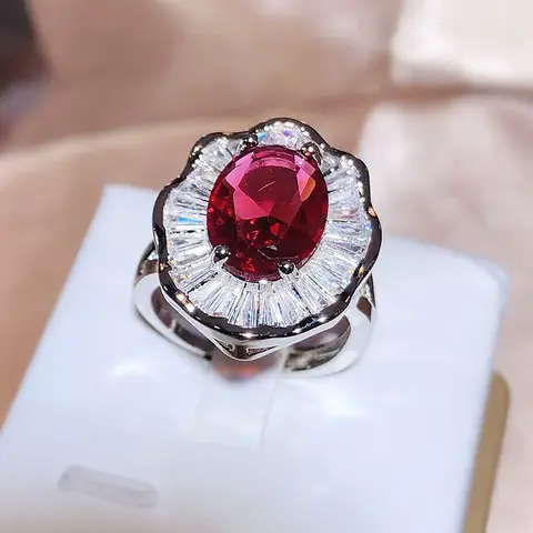 2024 Fashion Ruby 925 Sterling Silver Ring Punk Classic Ruffle Edge  Imitation Black 5A CZ Stones Women Enamel Ring Jewelry