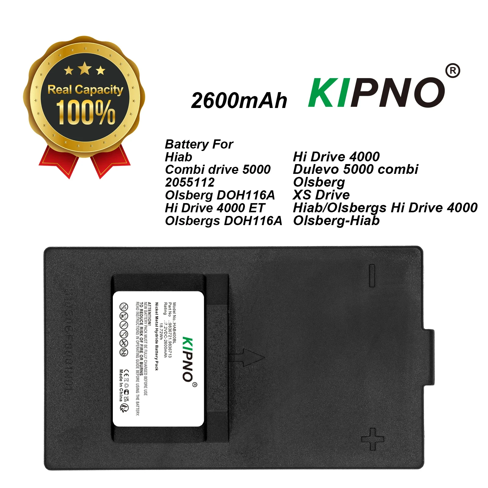 

Аккумулятор KIPNO 2600 мАч для Hiab 2055112, Combi Drive 5000, Hi Drive 4000, DOH116A, Dulevo 5000 combi, Hi Drive 4000 ET, Olsberg