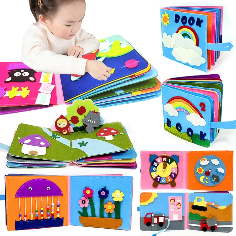 Montessori Teaching AIDS Rainbow Felt Book Children'S Early Education Toy Toddler Busy Story Book Washable